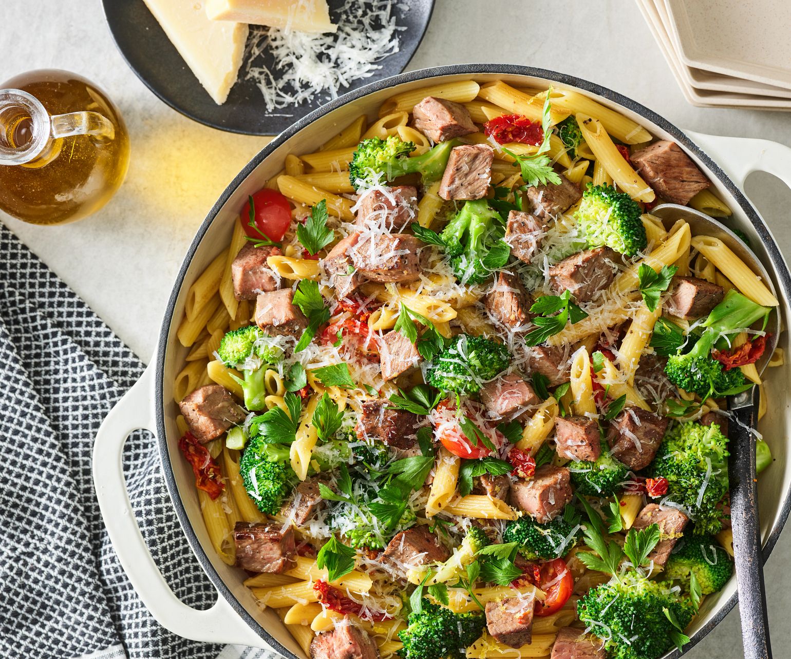 Prime Rib Pasta with Broccoli and Cheese